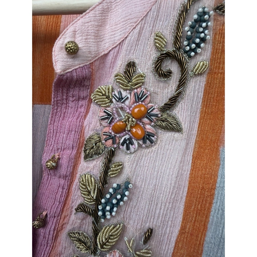 Soft Surroundings Aruba Caftan Beaded Embroidered Maxi Dress Colorfull Rainbow L - Picture 4 of 10